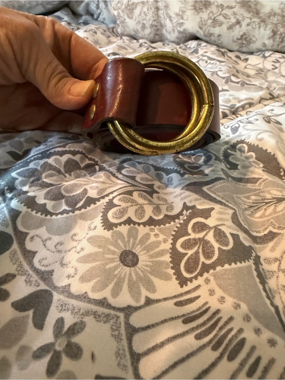 Classic Brown Leather Belt with Gold Double Ring Buckle